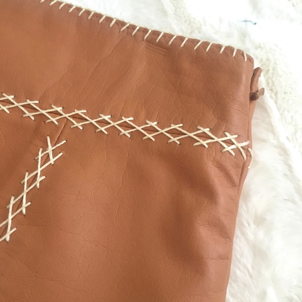GAP Tan Genuine Leather Stitched Skirt - Picture 4 of 8